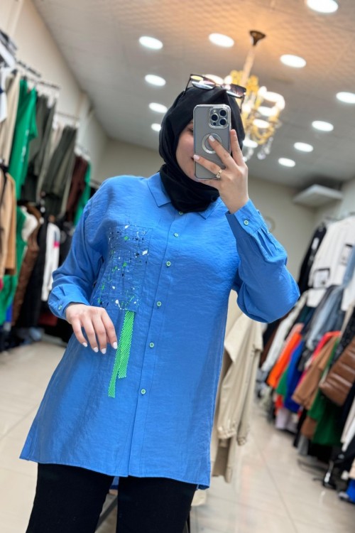 2939 Fileli Tunik Mavi Mavi