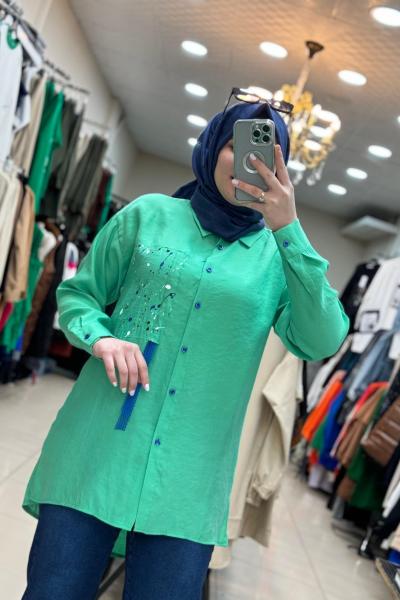 2939 Fileli Tunik Yeşil Benetton Yeşil