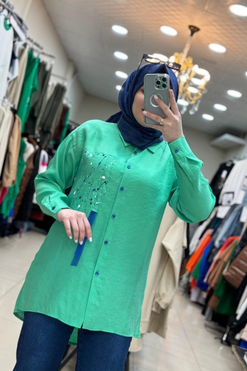 2939 Fileli Tunik Yeşil Benetton Yeşil