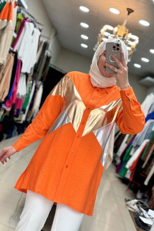 2946 Şeritli Gömlek  Turuncu  Turuncu