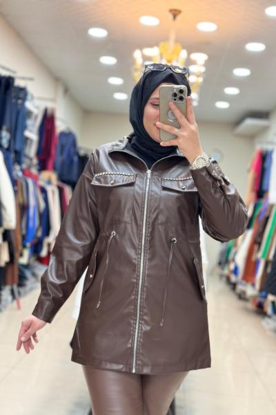 2947 CEBİ TAŞLI DERİ  CEKET Kahverengi