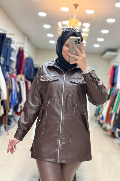 2947 CEBİ TAŞLI DERİ  CEKET Kahverengi