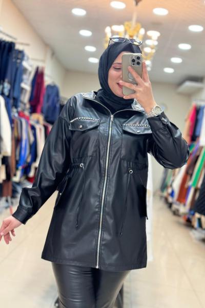2947 CEBİ TAŞLI DERİ  CEKET Siyah