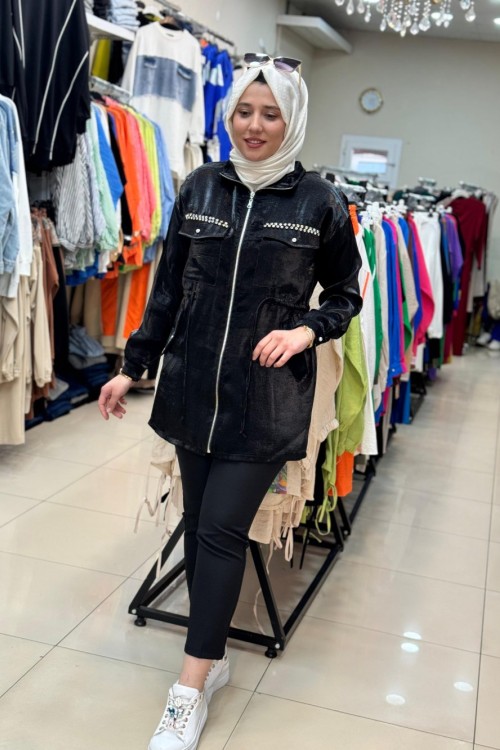 2947 Cebi İşlemeli Ceket Siyah Siyah