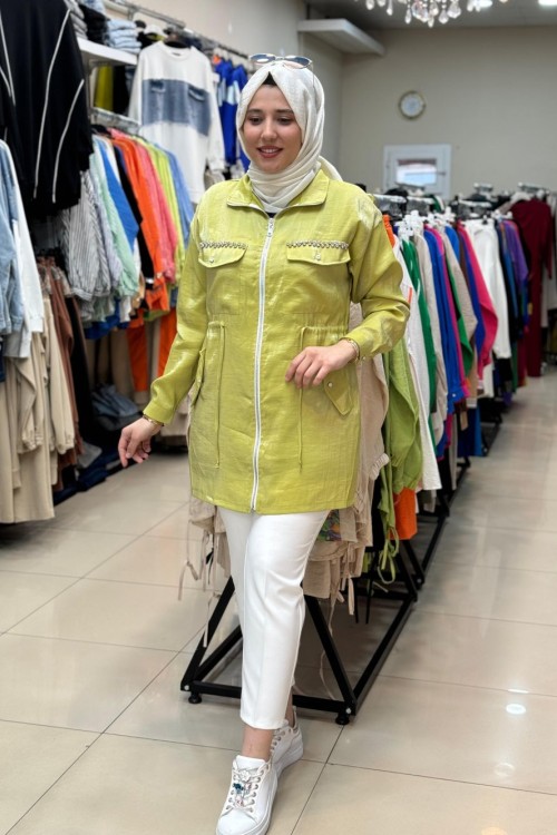 2947 Cebi İşlemeli Ceket Yağ Yeşil Yeşil