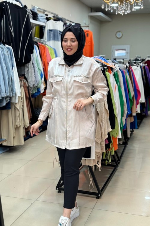 2947 Cebi Taş İşlemeli Ceket Bej Bej