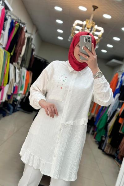 2949 Bürümcük Tunik Beyaz Beyaz