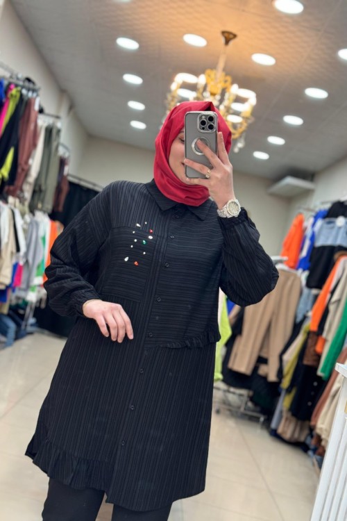 2949 Bürümcük Tunik Siyah Siyah