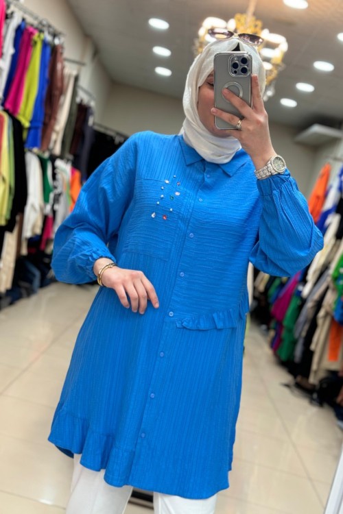 2949 Bürümcük Tunik Mavi Mavi