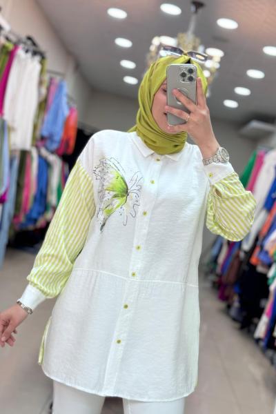 2950 ÖNÜ KELEBEK DESENLİ TUNİK Yeşil