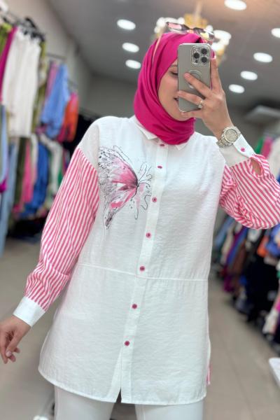 2950 ÖNÜ KELEBEK DESENLİ TUNİK Pembe