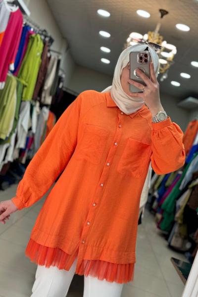 2960 Ucu Tüllü Gömlek Turuncu Turuncu