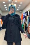 2972 Güllü Tunik Siyah Siyah