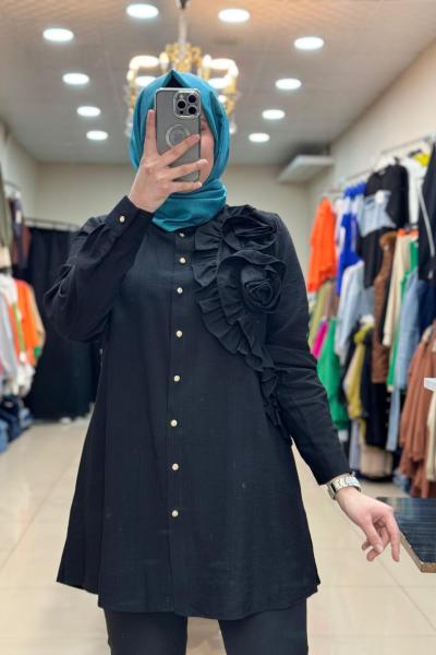 2972 Güllü Tunik Siyah Siyah