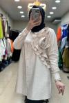 2972 Güllü Tunik Krem Krem