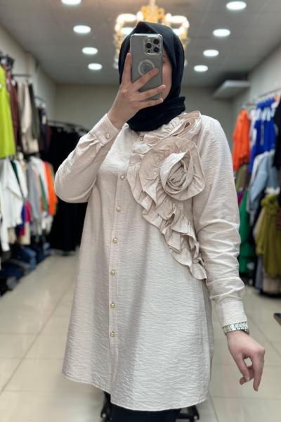 2972 Güllü Tunik Krem Krem