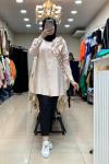 2972 Güllü Tunik Krem Krem