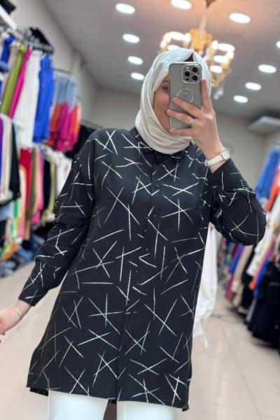 2973 ÇİZGİ DESENLİ TUNİK Siyah