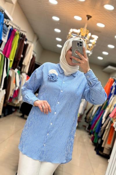 2975 Çicekli Rozetli Mavi Mavi