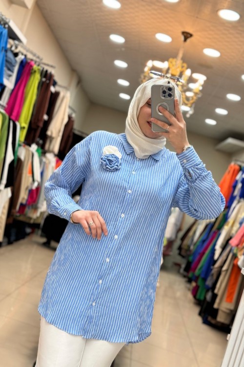 2975 Çicekli Rozetli Mavi Mavi