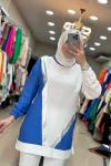 2984 Keten Tunik Mavi-Beyaz  Mavi