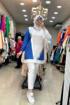 2984 Keten Tunik Mavi-Beyaz  Mavi