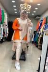 2984 Keten Tunik Turuncu-Krem  Turuncu
