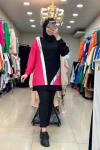 2984 Keten Tunik Pembe-Siyah Pembe