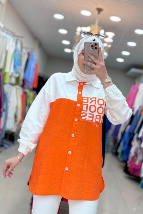 2991 MORE GOOD YAZILI GÖMLEK Turuncu