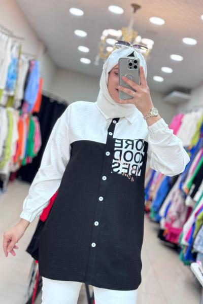 2991 MORE GOOD YAZILI GÖMLEK Siyah