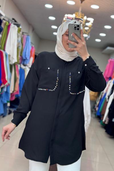 2992 CEBİ RENKLİ TAŞ İŞLEMELİ  Siyah