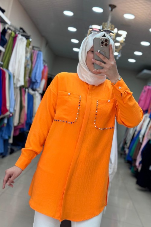 2992 CEBİ RENKLİ TAŞ İŞLEMELİ  Turuncu