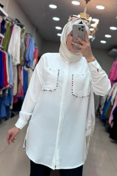 2992 CEBİ RENKLİ TAŞ İŞLEMELİ  Beyaz