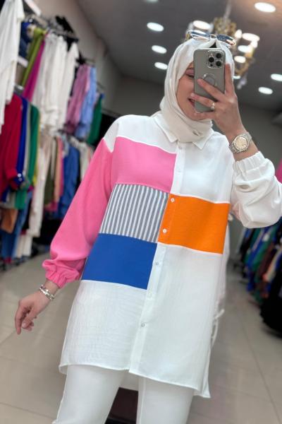 2993 KETEN KARE ÇİZGİ DESENLİ  Pembe