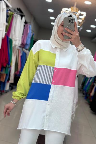 2993 KETEN KARE ÇİZGİ DESENLİ  Yağ Yeşili