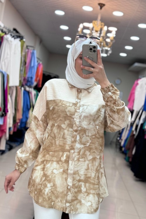 2996 BATIK DESENLİ TUNİK Taş Rengi