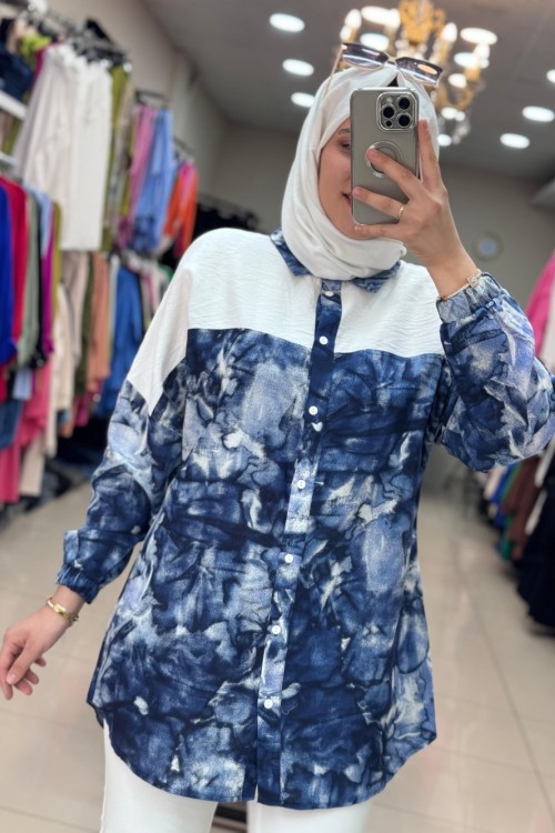 2996 BATIK DESENLİ TUNİK Lacivert
