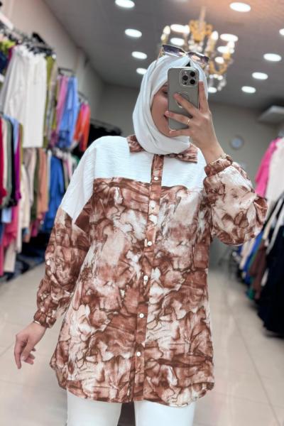 2996 BATIK DESENLİ TUNİK Kahverengi