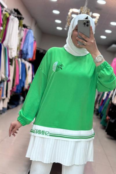 30156 İKOLL UCU FIRFIRLI TUNİK  Yeşil