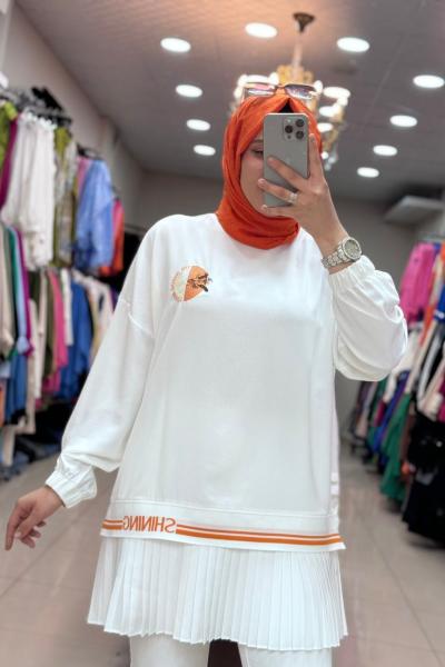 30156 İKOLL UCU FIRFIRLI TUNİK  Beyaz