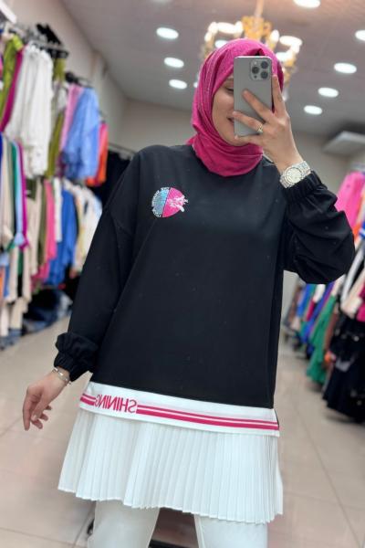 30156 İKOLL UCU FIRFIRLI TUNİK  Siyah