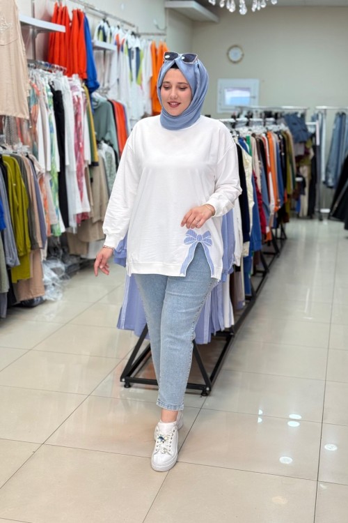 3054 KURDELE DETAYLI SWEATSHIRT Ekru