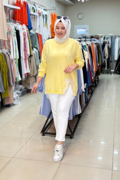 3054 KURDELE DETAYLI SWEATSHIRT Sarı