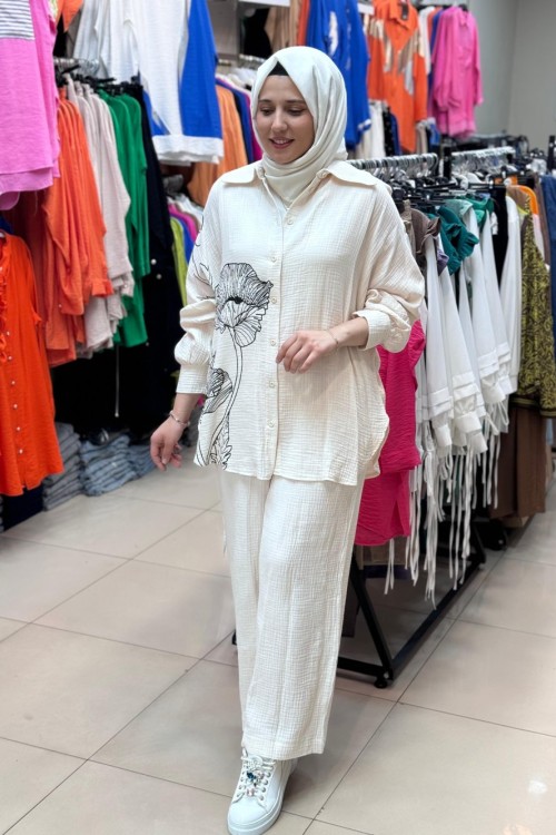 30574 BASKI VE TAŞ DETAYLI TAKIM  Taş Rengi