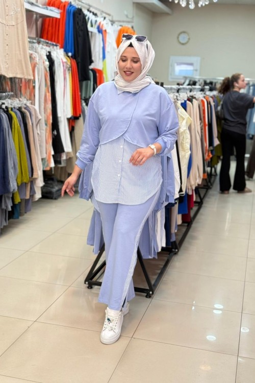 3064 PELERİN GÖRÜNÜMLÜ TAKIM Mavi