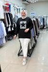 3067 YILDIZ BASKILI SWEATSHIRT Siyah