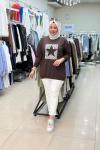 3067 YILDIZ BASKILI SWEATSHIRT Kahverengi