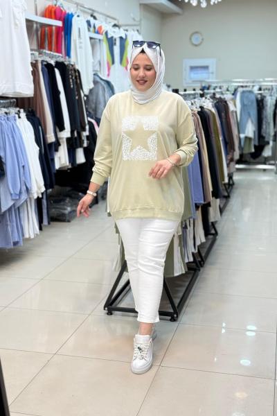 3067 YILDIZ BASKILI SWEATSHIRT OLİVE