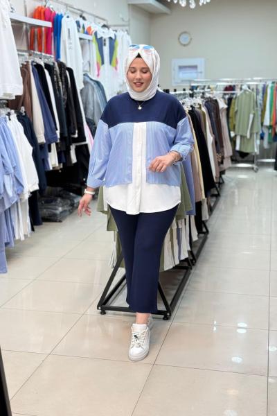 3079 ÇİFT GARNİ DETAYLI TAKIM Lacivert