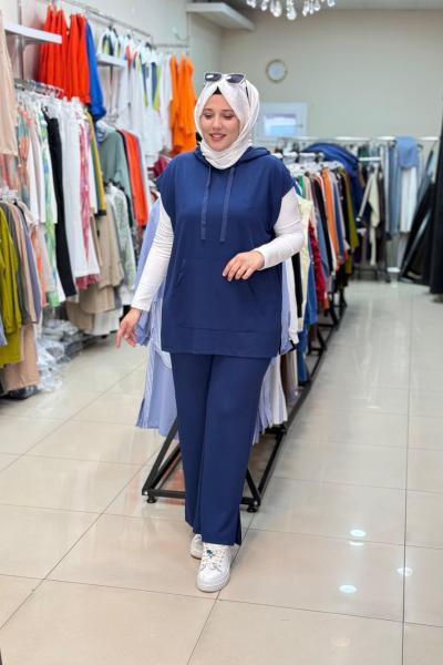 3136 KAPŞONLU YELEKLİ  TAKIM Lacivert